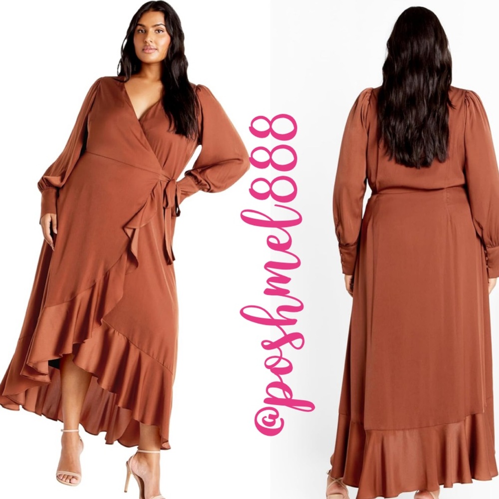 City Chic | Terracotta Bronze Cinnamon Maxi TRUE Wrap Dress Formal Wedding Guest - Picture 1 of 7